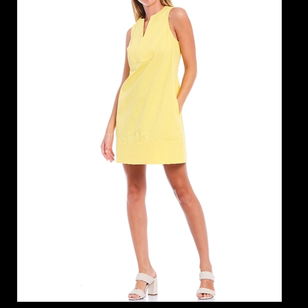 Cremieux  Sleeveless  Pull-over Yellow Seersucker Midi Dress Size Medium NWT